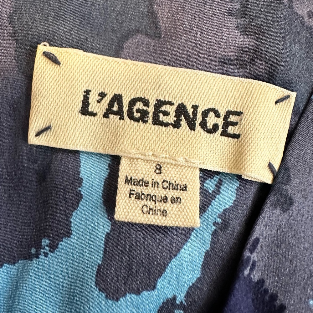 L'AGENCE Silk Madaline High Waist Blue Vintage Multi Pants Trousers Size 8 - Picture 15 of 15